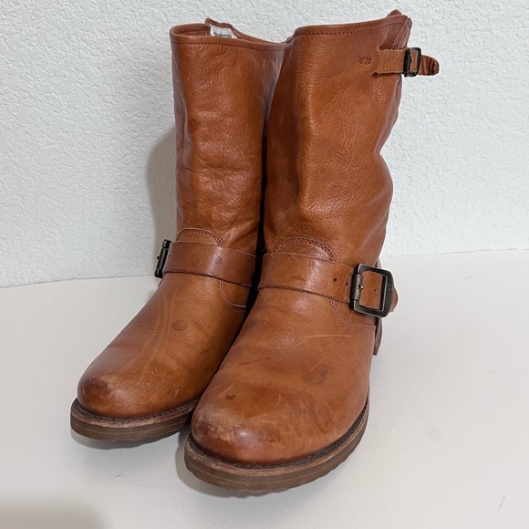 Frye Veronica Whiskey Short Mid Calf Belted Leather Moto Boots 7 - Picture 5 of 16